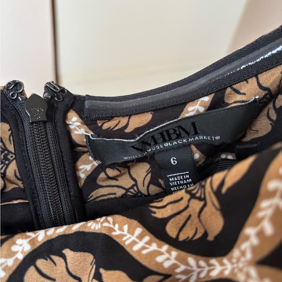 White House Black Market Strapless Dress Size 6 Black Tan Print Cocktail WHBM - Picture 2 of 3